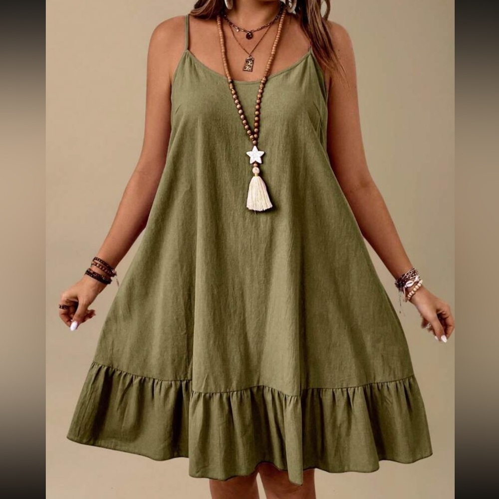 Burgundy Cotton Ruffle Hem Dress - Picture 7 of 15